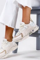 Buty dla dziewczynek - Beżowe sneakersy na platformie buty sportowe sznurowane Casu 13-11-21-BE - miniaturka - grafika 1