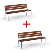 Wyposażenie miejsc publicznych - Ławka zewnętrzna STACK 1+1 GRATIS, sztaplowana, z oparciem, ocynkowana, 1500 mm, ciemny mahoń - miniaturka - grafika 1