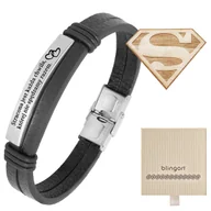 Bransolety męskie - Bransoletka z grawerem skórzana męska czarna - miniaturka - grafika 1