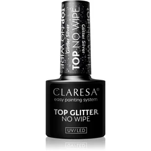 Claresa Top No Wipe Glitter Silver srebrny brokat - Lakiery hybrydowe - miniaturka - grafika 1