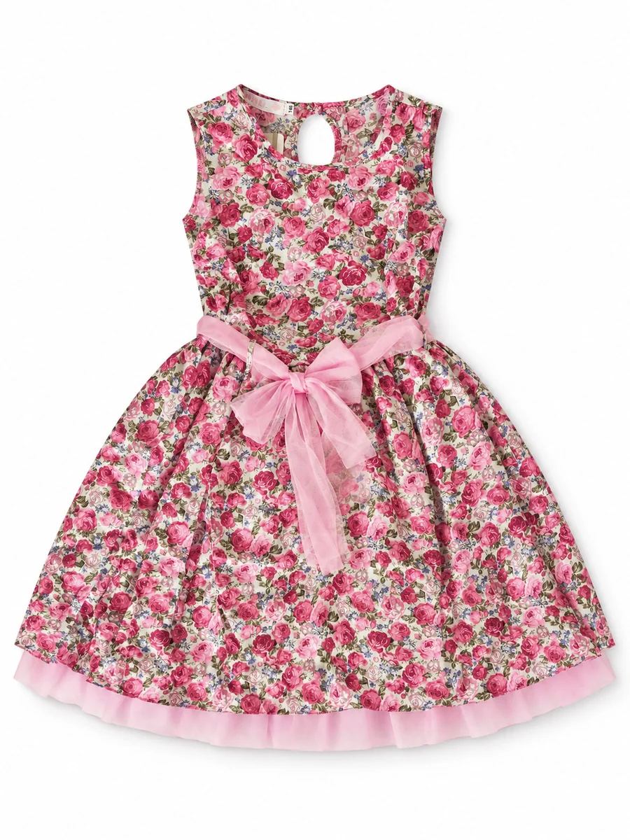 Sukienka dziewczęca w kwiaty Lala2 jasnoróżowa Tup Tup r.128