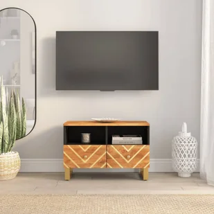 vidaXL Szafka pod TV brązowo-czarna 70x33,5x46 cm lite drewno mango - Szafki RTV - miniaturka - grafika 1