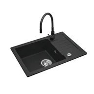 Zlewozmywaki z baterią - Czarny zestaw zlew z baterią giętką - Zlewozmywak MAIDSINKS BALI (62x44) 1B1D czarny + Bateria Flessi Black Edition - miniaturka - grafika 1