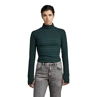 Koszulki i topy damskie - G-STAR RAW Damski top Rib Mock Slim Top, Wielokolorowy (liście/Caviar Stripe D22074-d201-d405), M - grafika 1