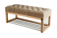 Ławki do przedpokoju - Ławka na buty 120cm EMRAWOOD drewno lite kolor naturalny siedzisko pikowane kolor cappuccino - miniaturka - grafika 1
