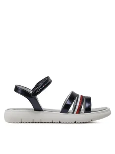 Tommy Hilfiger Sandały Stripes Velcro T4A2-32771-1372 S Granatowy - Buty dla dziewczynek - miniaturka - grafika 1