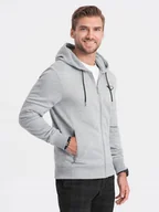 Bluzy męskie - Bluza męska rozpinana z kapturem szary melanż Ombre OM-SSZP-22SS-010 V2 S - miniaturka - grafika 1