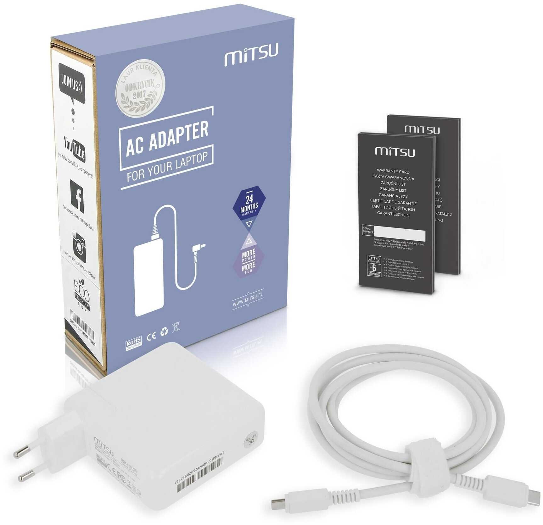 Zasilacz do laptopa Mitsu Zasilacz Mitsu 140W USB type C USB-C white