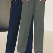 Inne - TEMU Damski 2-częściowy zestaw w jednolitych kolorach, spodnie casualowe z elastycznym pasem i kieszeniami, odpowiednie do uprawiania i biegania w - miniaturka - grafika 1