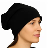 Czapki damskie - Czapka damska Beanie włoska cienka smerfetka jednolita czarna - miniaturka - grafika 1