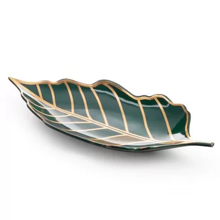 Patera ceramiczna 41x19x5 Lili 3 turkusowa złota liść dekoracyjna Eurofirany - Tace i patery - miniaturka - grafika 1