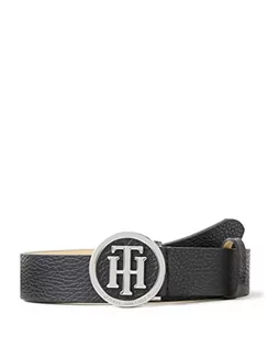 Paski - Tommy Hilfiger Pasek damski Th Round Buckle Belt 3.0 ze skóry, czarny, 80 - grafika 1