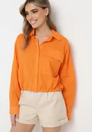 Koszule damskie - Pomarańczowa Bawełniana Koszula z Dłuższym Tyłem z Ozdobną Kieszonką i Gumką Ralena - miniaturka - grafika 1