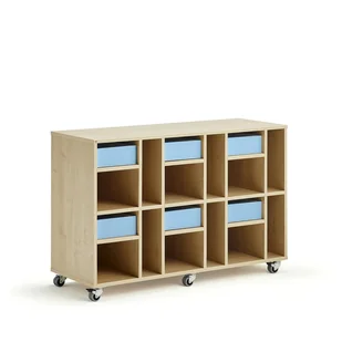 Regał szkolny CASPER, 6 szuflad, 12 przegród, brzoza, błękitny - Meble do szkół i przedszkoli - miniaturka - grafika 1