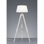 Lampy stojące - Trio Leuchten Rustykalna lampa podłogowa drewniany statyw biały klosz - Tripod - miniaturka - grafika 1
