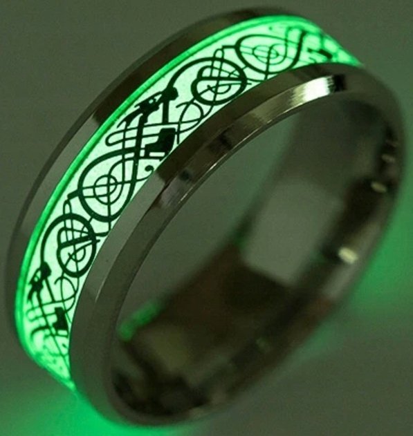 Srebrny Sygnet Smok Celtycki Glow in Dark Świecący w Ciemności Wolfram