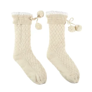 Skarpety plecione z pomponami kremowe 36-41 - Skarpetki damskie - miniaturka - grafika 1
