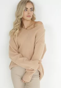 Jasnobeżowy Sweter z Wiskozy Oversize Yorate - Swetry damskie - miniaturka - grafika 1