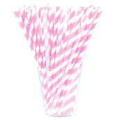 Słomki do napojów - Słomka papierowa w biało-różowe paski 12 sztuk - miniaturka - grafika 1