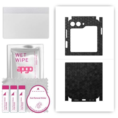 folia naklejka skórka strukturalna na TYŁ+BOKI do Samsung Galaxy Z Flip5 Retro - Plaster Miodu Czarny - apgo SKINS