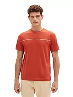 Koszulki męskie - T-shirt męski TOM TAILOR z nadrukiem w paski i logo, 14302-aksamitna czerwień, XXL - miniaturka - grafika 1