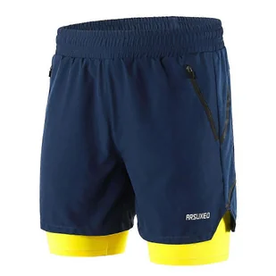 ARSUXEO Męskie spodenki do biegania 2 w 1 Szybkoschnące Oddychające Aktywny trening Ćwiczenia Jogging Maraton Spodenki rowerowe Ciemny niebieski M - Spodenki rowerowe - miniaturka - grafika 1