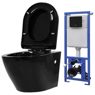 Miski WC - VidaXL Podwieszana toaleta ceramiczna ze spłuczką podtynkową, czarna - miniaturka - grafika 1