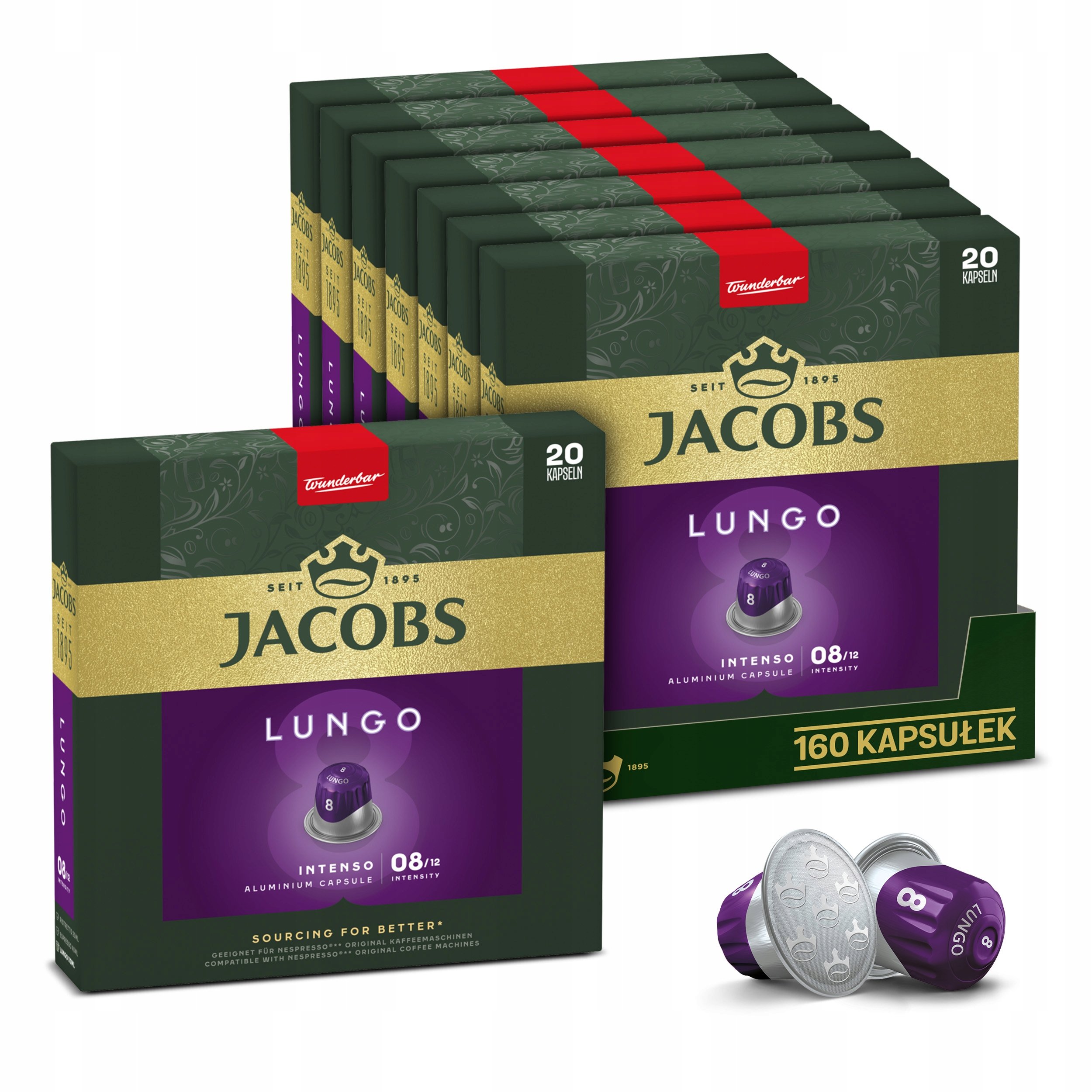 Kapsułki Jacobs Lungo 8 Intenso do Nespresso(r)* 8 x 20 sztuk [160 kaw]
