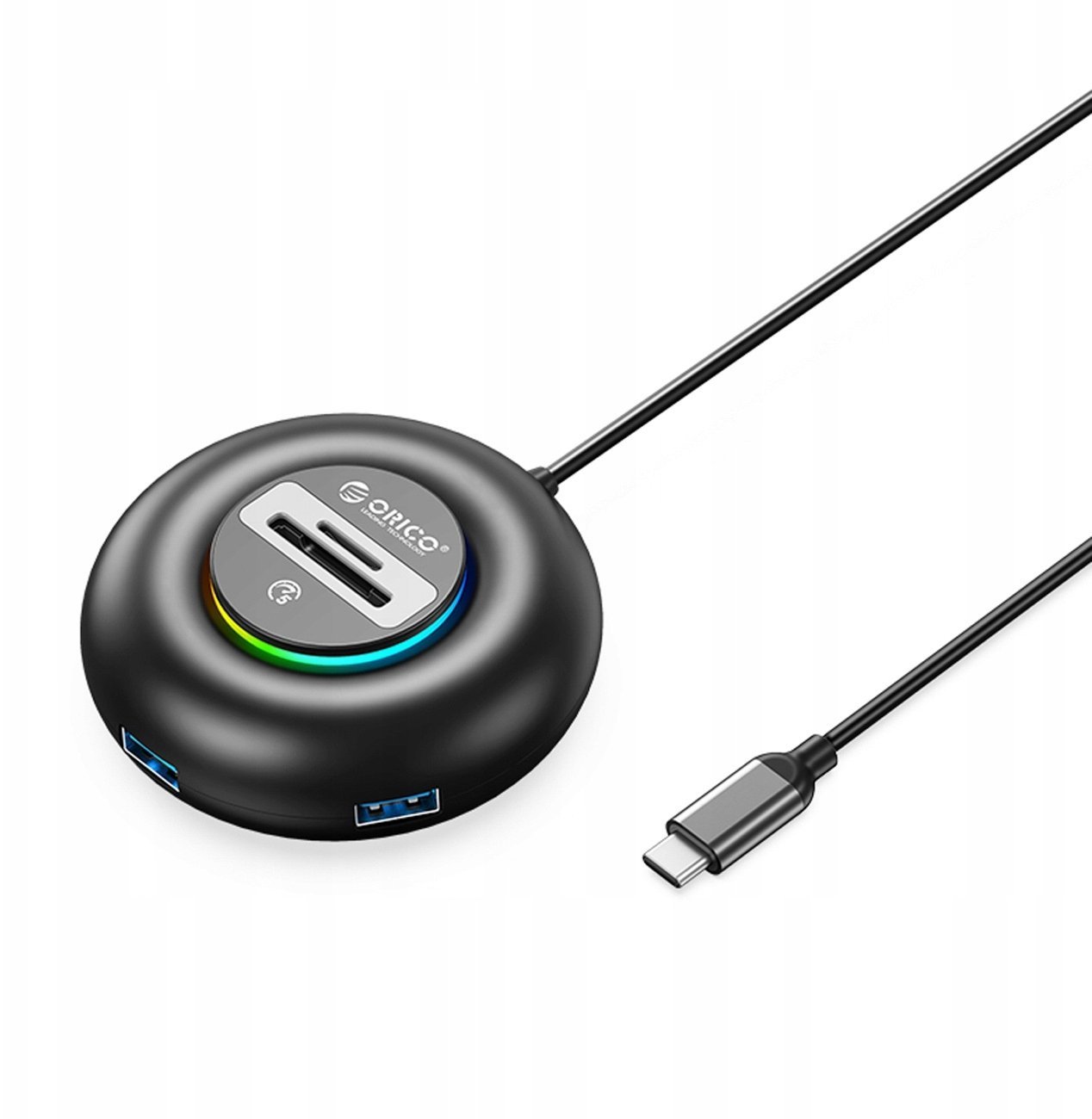 HUB USB Orico YXR5-C3 RGB 4-portowy USB-A 3.0 z czytnikiem SD i microSD 1,8 m - czarny 6941788806887