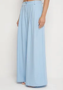Niebieskie Szerokie Garniturowe Spodnie z Wysokim Stanem Perisse - Spodnie damskie - miniaturka - grafika 1