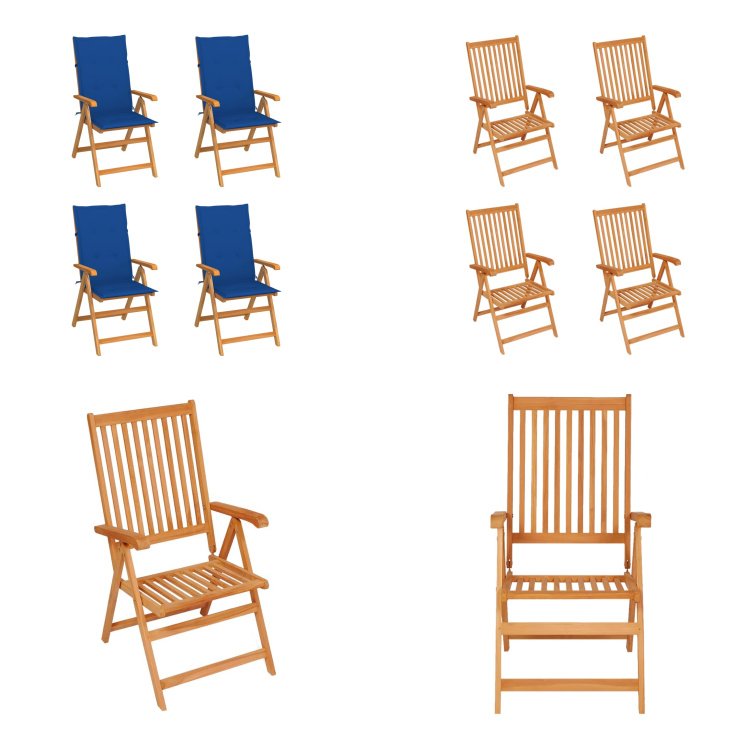 vidaXL Krzesła ogrodowe 4 szt. z niebieskimi poduszkami z litego drewna tekowego - krzesło ogrodowe - krzesła ogrodowe - fotel ogrodowy - krzesło składane