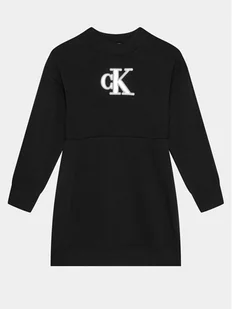 Calvin Klein Jeans Sukienka dzianinowa Metallic Monogram IG0IG02315 Czarny Regular Fit - Sukienki i spódniczki dla dziewczynek - miniaturka - grafika 1