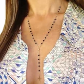 Naszyjniki - Modny Naszyjnik Długi Różaniec, Koraliki Krzyżyk - miniaturka - grafika 1