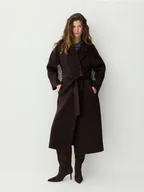 Płaszcze damskie - Reserved - Płaszcz z wełną - ciemnobrązowy - miniaturka - grafika 1