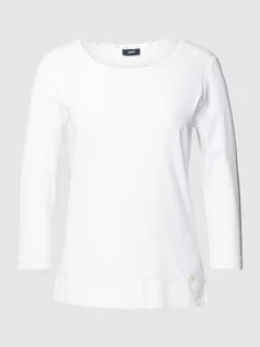 Koszulki i topy damskie - Bluzka w jednolitym kolorze z długim rękawem i detalem z logo - grafika 1