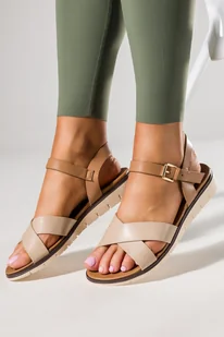 Beżowe sandały damskie płaskie paski na krzyż Casu K24X8-BE - Sandały damskie - miniaturka - grafika 1