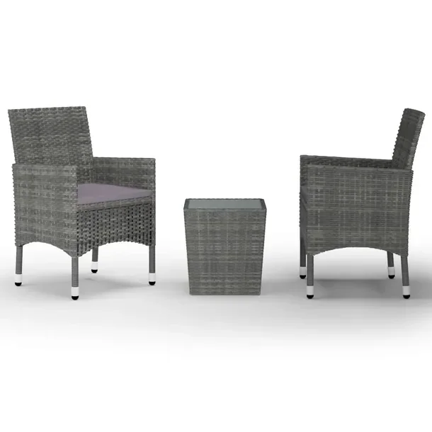Zestaw Bistro z Rattanu PE i Stalowej Ramy, Szary, 41,5x41,5x43 cm, 52x57x8