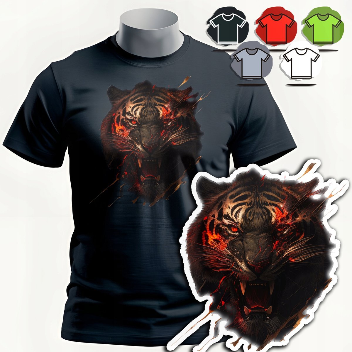 KOSZULKA T-SHIRT MĘSKI WZORY DO WYBORU - TYGRYS TIGER PUMA ZWIERZE - XS