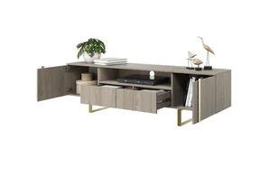 Szafka RTV Verica 200 cm z wnęką - dąb biszkoptowy / złote nóżki - Szafki RTV - miniaturka - grafika 6