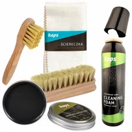 Środki do obuwia i ubrań - Zestaw Pianka + Szczotka + Mazak + Szmatka + Shoe Polish Czarny - Kaps - miniaturka - grafika 1