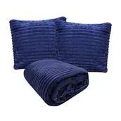 Koce - Zestaw Koc 200X220 + 2X Poszewka Pled Narzuta Ciepły Wytłaczany Wzór Granatowy - miniaturka - grafika 1