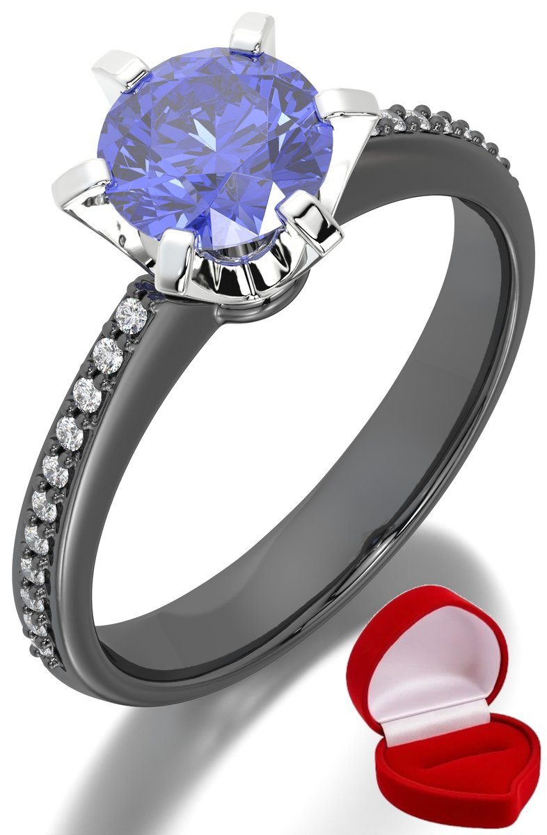 ZŁOTY PIERŚCIONEK ZARĘCZYNOWY 585 14k TANZANIT 1 ct CZARNE ZŁOTO R25