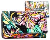 Portfele - Portfel damski skórzany Rovicky na zatrzask modna portmonetka na karty i dokumenty z ochroną RFID, różnokolorowy różowy - miniaturka - grafika 1