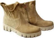 Botki damskie - BnW jasnobrązowe skórzane zamszowe BOTKI z zapięciem na zamek creepersy - miniaturka - grafika 1