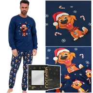 Piżamy damskie - Cornette Piżama Męska Świąteczna Długi Rękaw Granatowa Piesek Bawełna XXL - miniaturka - grafika 1