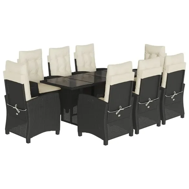 Zestaw mebli ogrodowych czarny rattan PE, stół 190x80x74 cm, 8 krzeseł