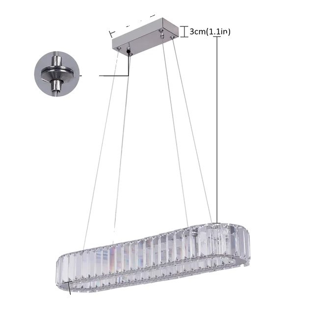 Lampa wisząca, kryształowy design, konstrukcja ze stali nierdzewnej, dł. 57 szer. 15 wys. 7,6 cm, regulowana