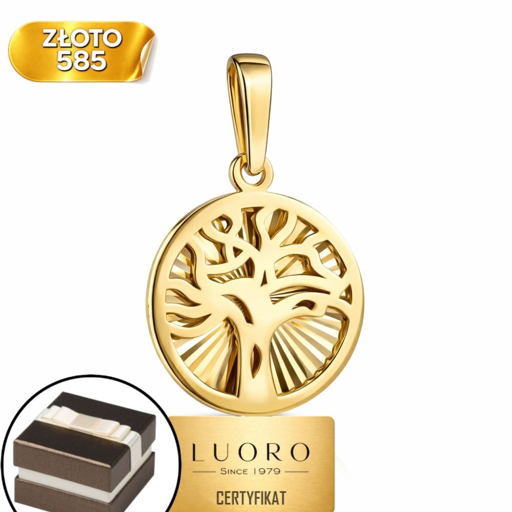 ZAWIESZKA ZŁOTA 585 14K DRZEWKO SZCZĘŚCIA DIAMENTOWANY KOŁO 18 MM