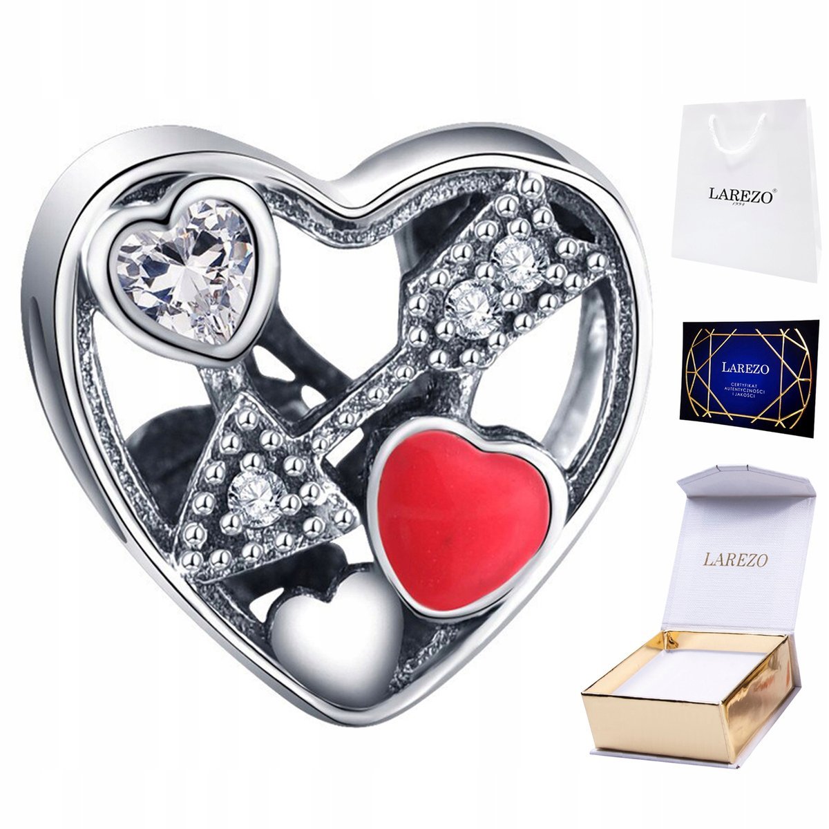 CHARMS SREBRNY Serce Strzała z Cyrkoniami Serduszko Love Miłość srebro 925