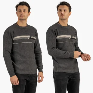 Sweter Męski Klasyczny Elegancki Wygodny Okrągły Dekolt Szary MUST L Szary - Swetry męskie - miniaturka - grafika 1